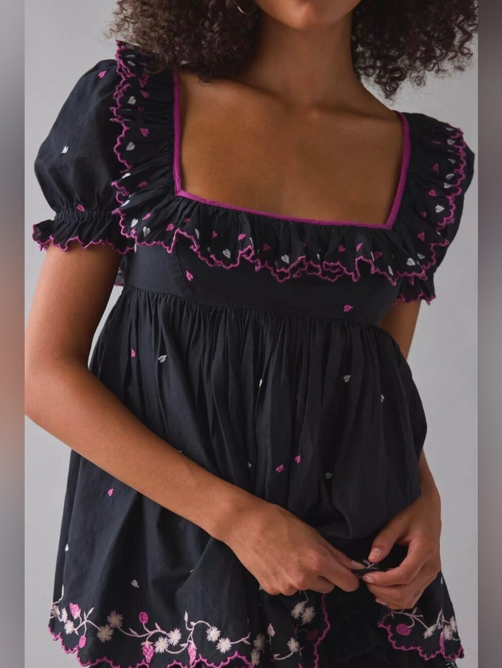 Kimchi Blue Floral Embroidered Ruffle Babydoll Tunic - Picture 4 of 5